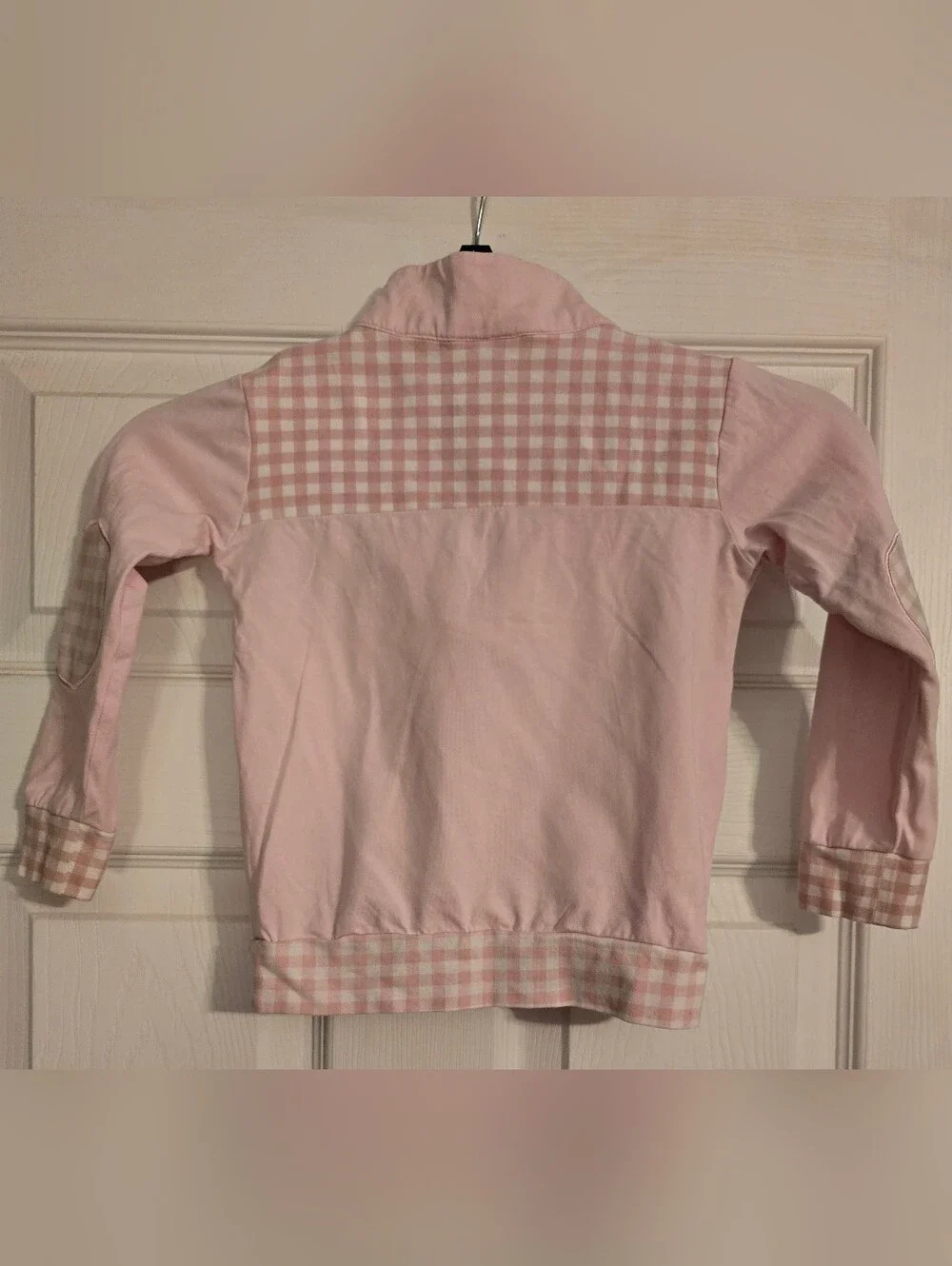 Girls Pink Gingham Pullover Sweatshirt with Mouse Applique